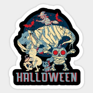 Retro Dinosaur Mummy Pumpkin Cat Witch Halloween Crew Party Sticker